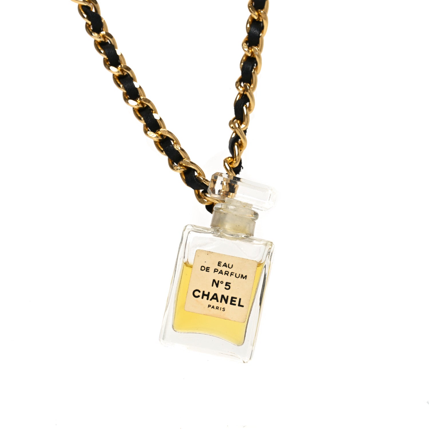 Chanel Metal Lambskin Resin CC No 5 Perfume Bottle Necklace Gold