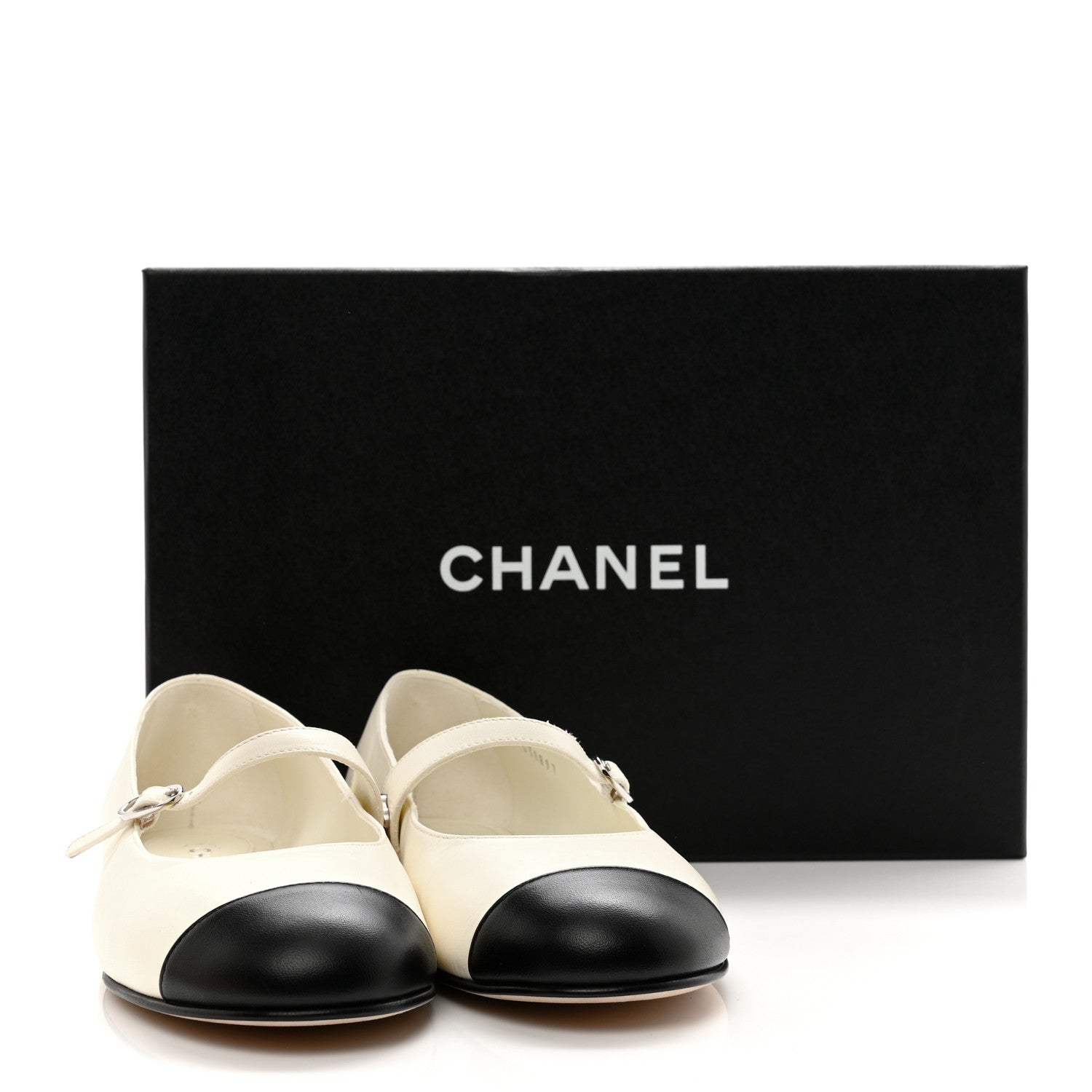 Chanel Lambskin Mary Jane Flats 36.5 White Black 1445540