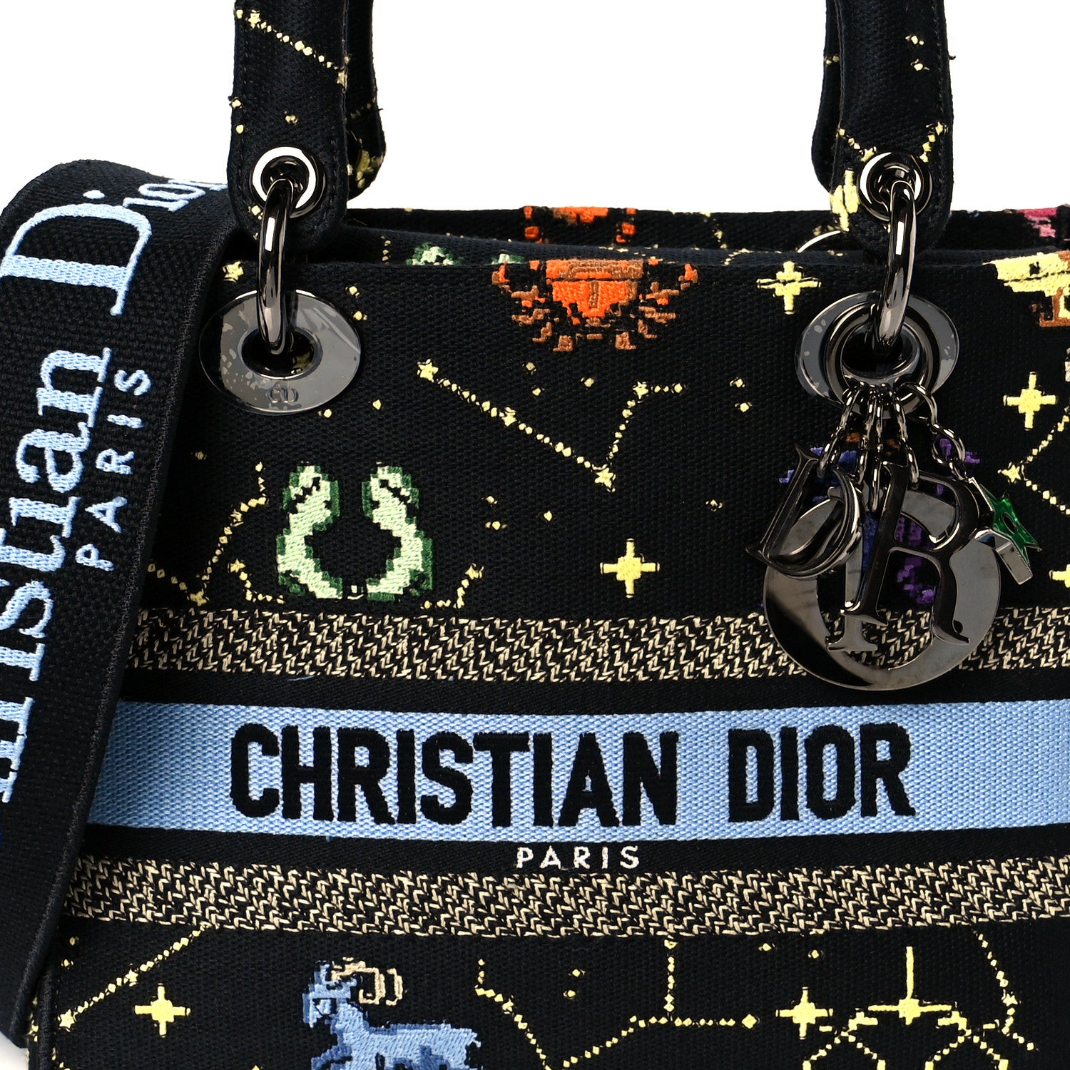 Christian Dior Canvas Pixel Zodiac Embroidered Medium Lady D-Lite