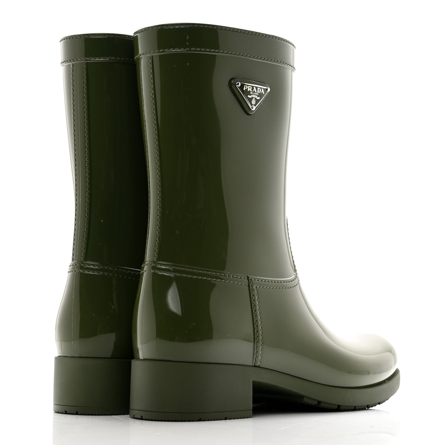 Prada Sport Rubber Metal Triangle Logo Ankle Rain Boots 36 Olivia