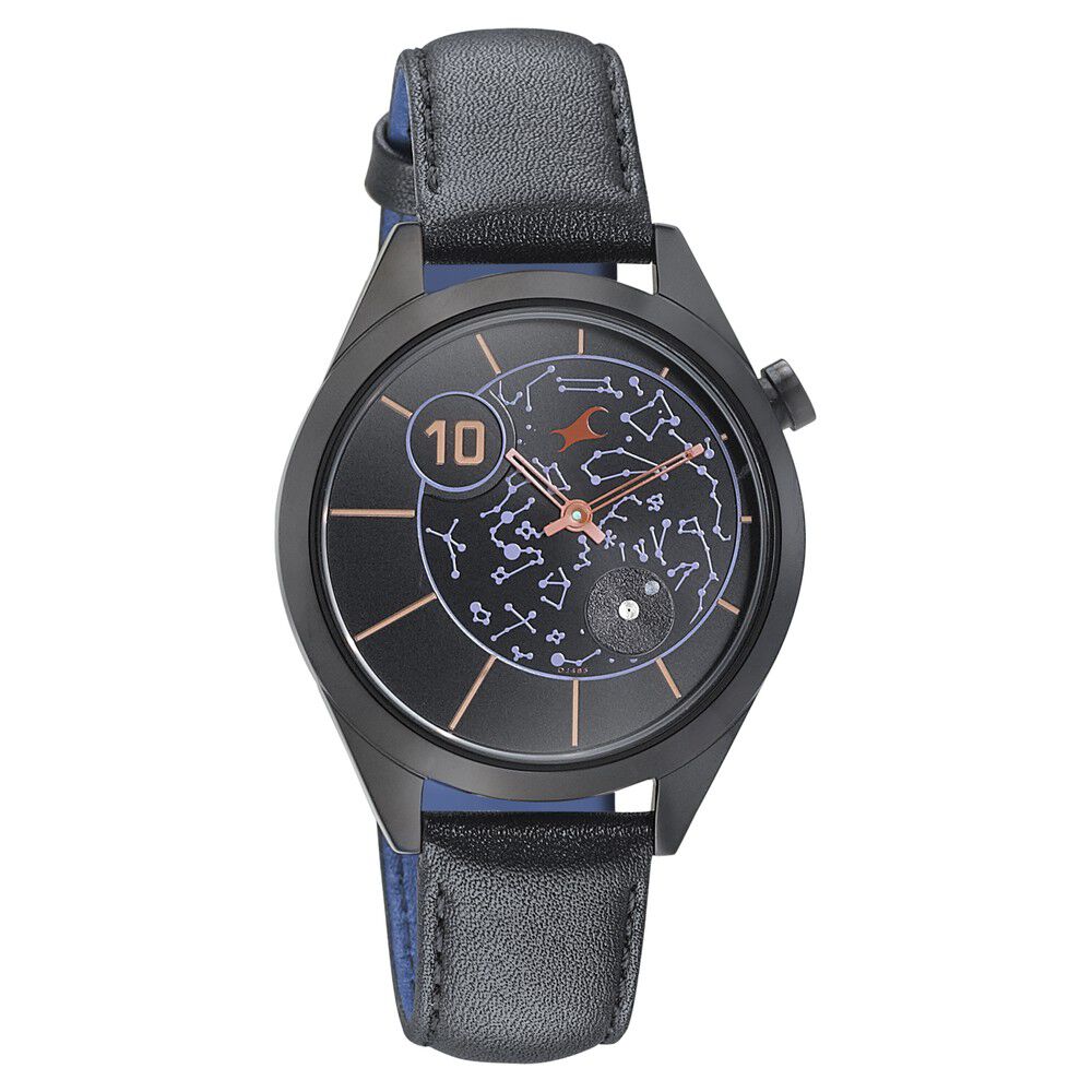 Buy Online Fastrack Space Rover Quartz Analog Black Dial Leather