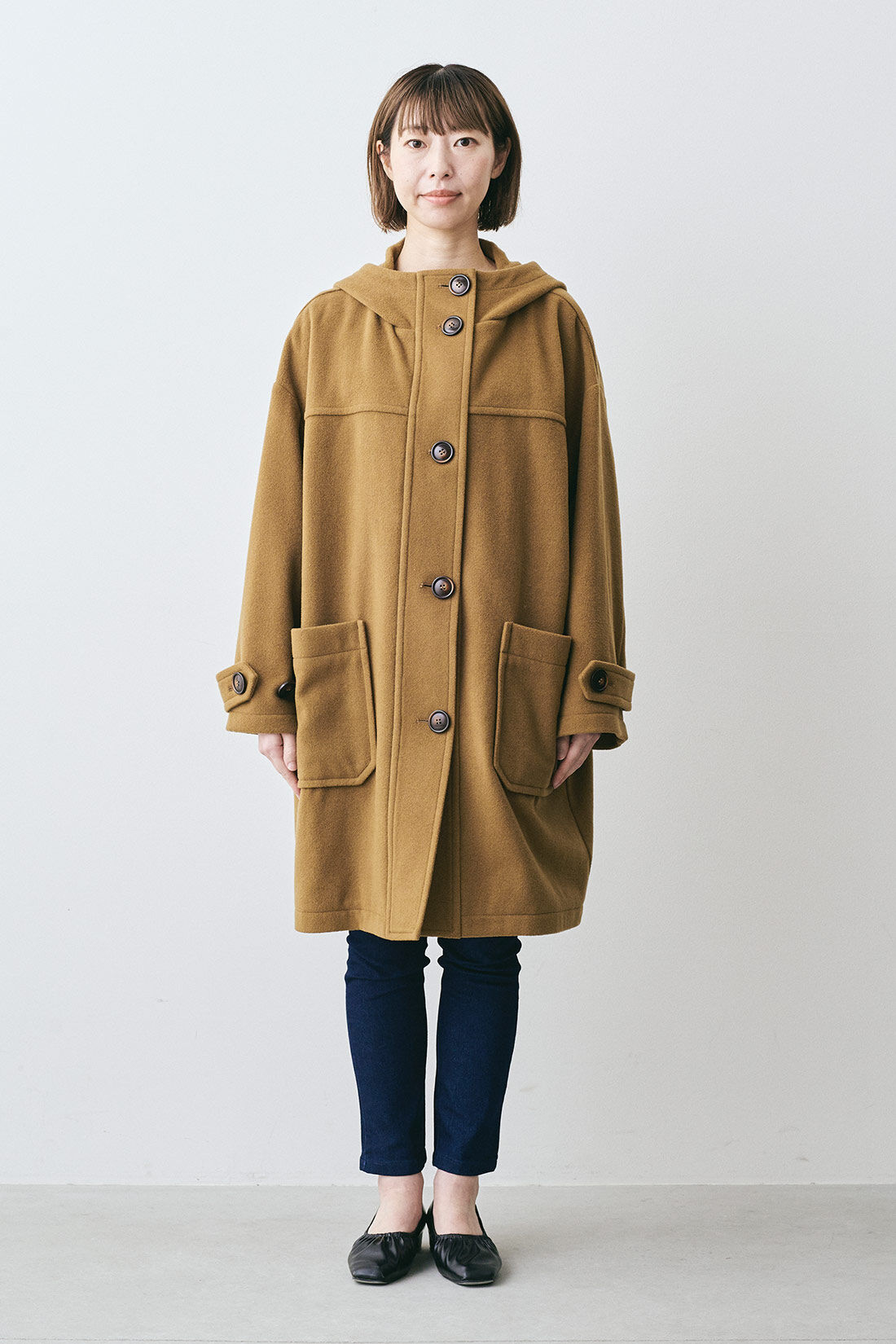 MEDE19F イタリアンウールモッサのダッフルコート〈キャメル〉｜Real