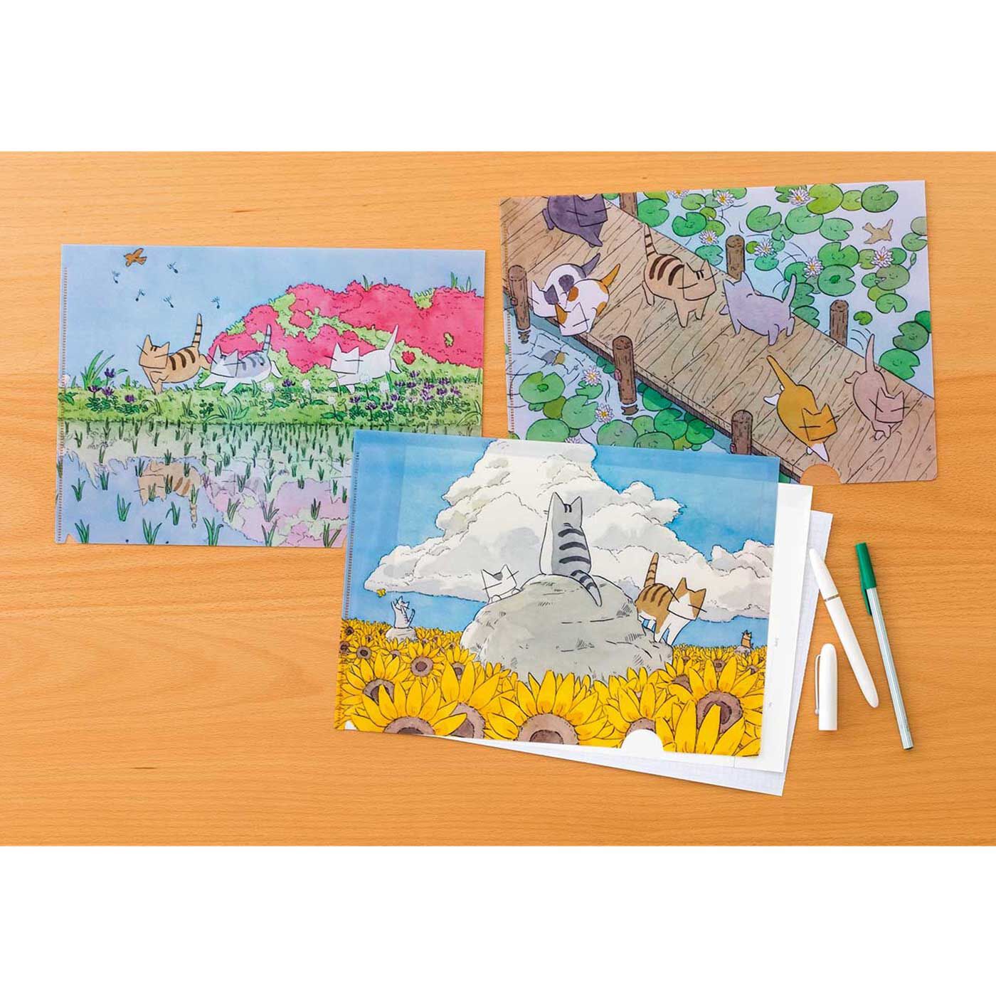 日本画家久保智昭さんとつくった 猫とお花の季節のクリアファイル