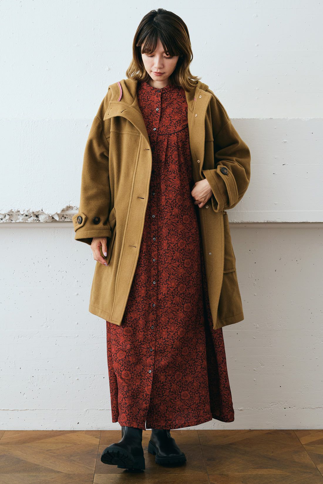 MEDE19F イタリアンウールモッサのダッフルコート〈キャメル〉｜Real