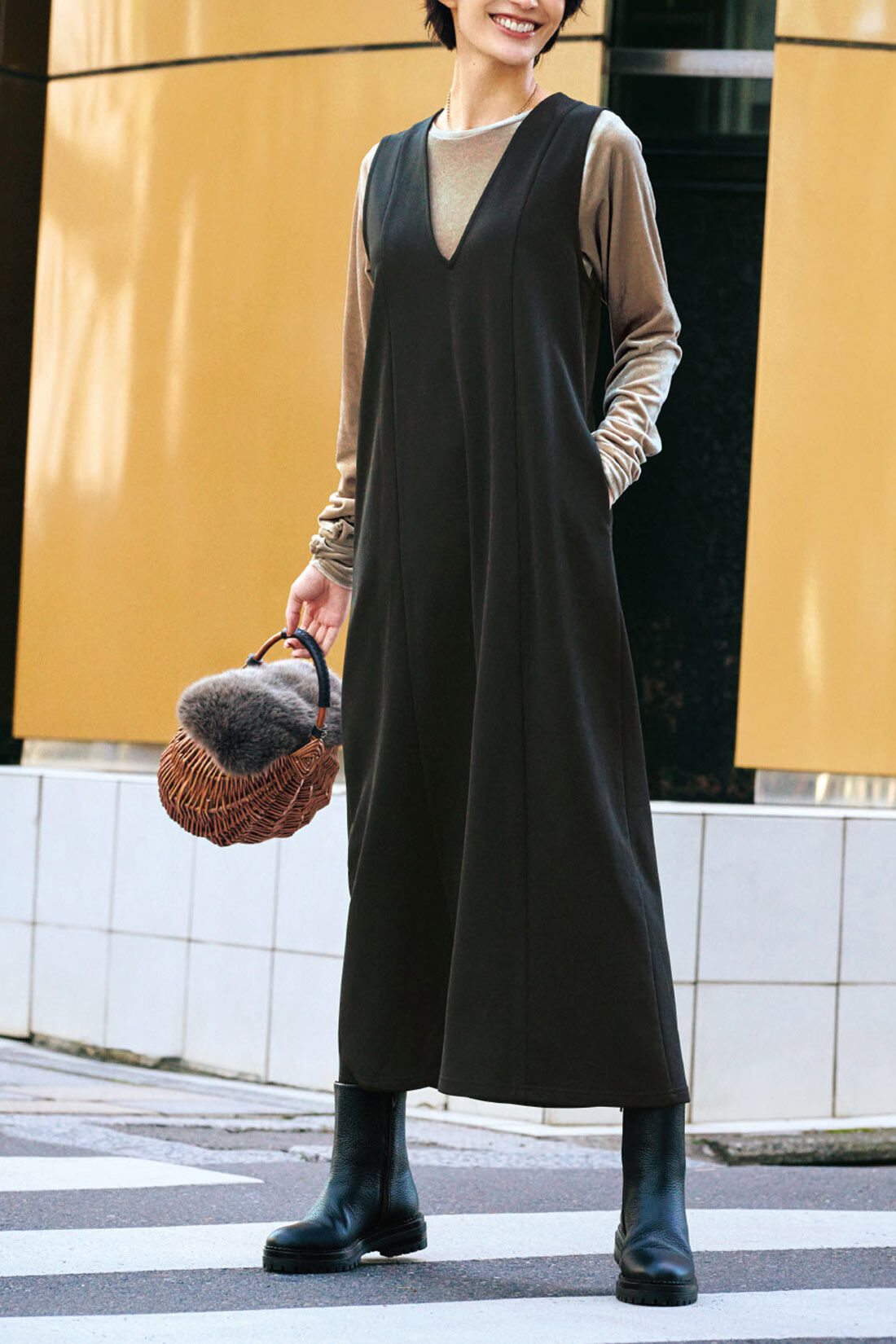 IEDIT[イディット] 裏起毛カットソーの前後ろ着られる ノースリーブ