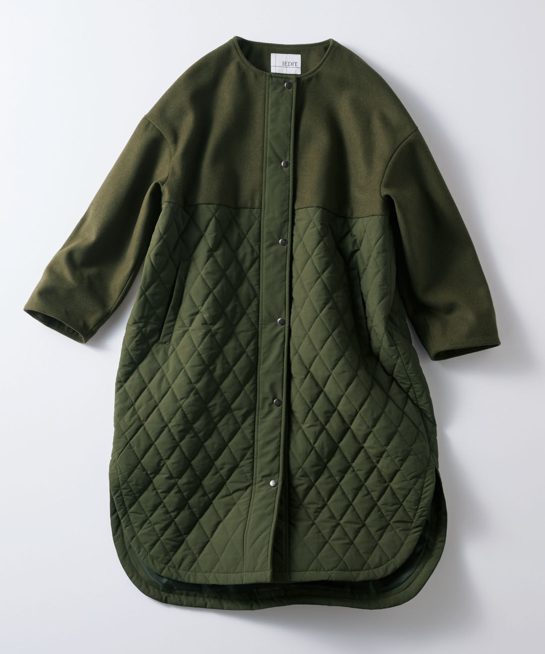 IEDIT[イディット] ウール混メルトン遣いの 上品キルティングコート