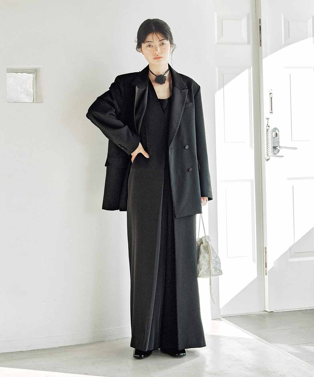 MEDE19F タックデザイン ダブルクロスオールインワン〈ブラック