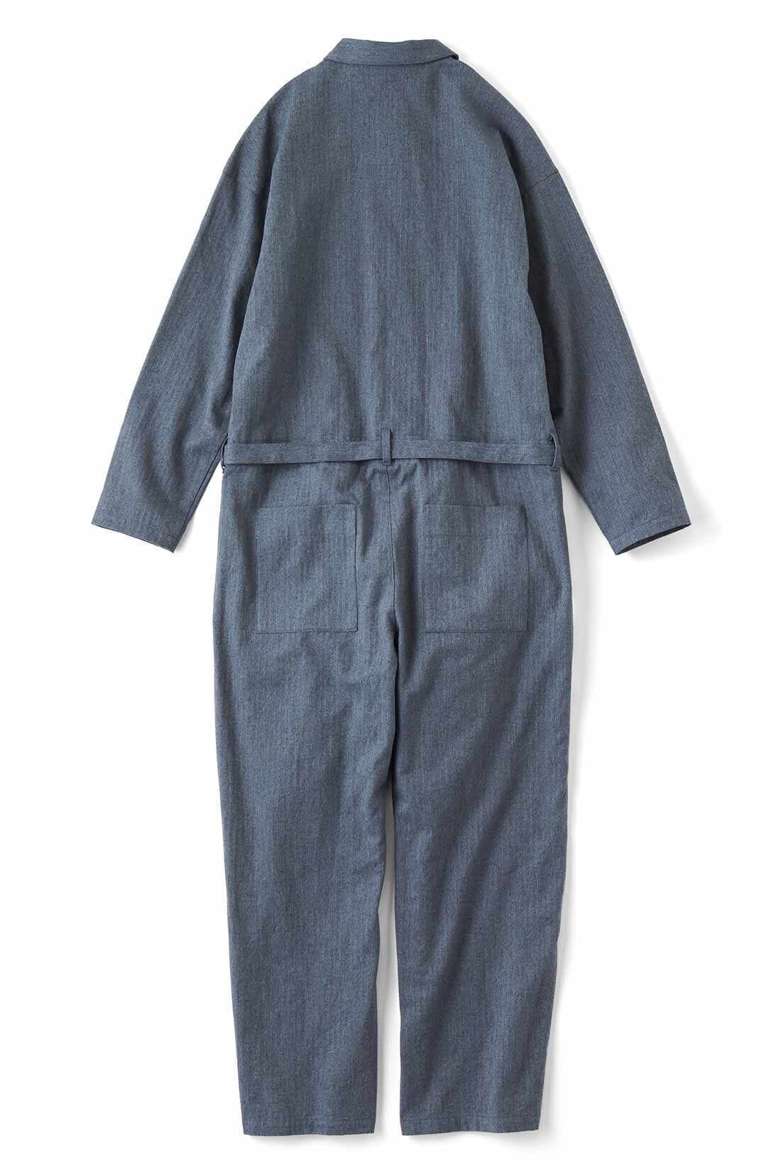 THREE FIFTY STANDARD ヘリンボーン柄のオールインワン〈ネイビー