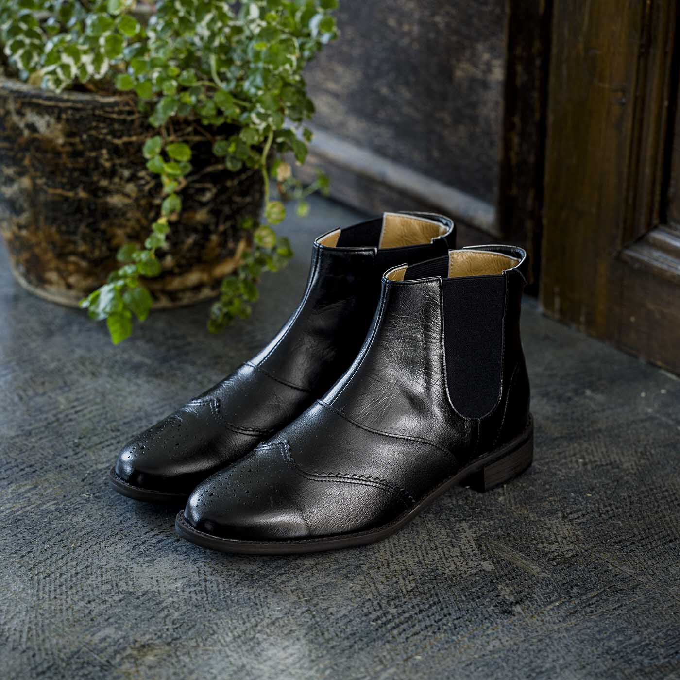 長田の靴メーカーと作った 職人本革のサイドゴアブーツ〈ブラック〉[本