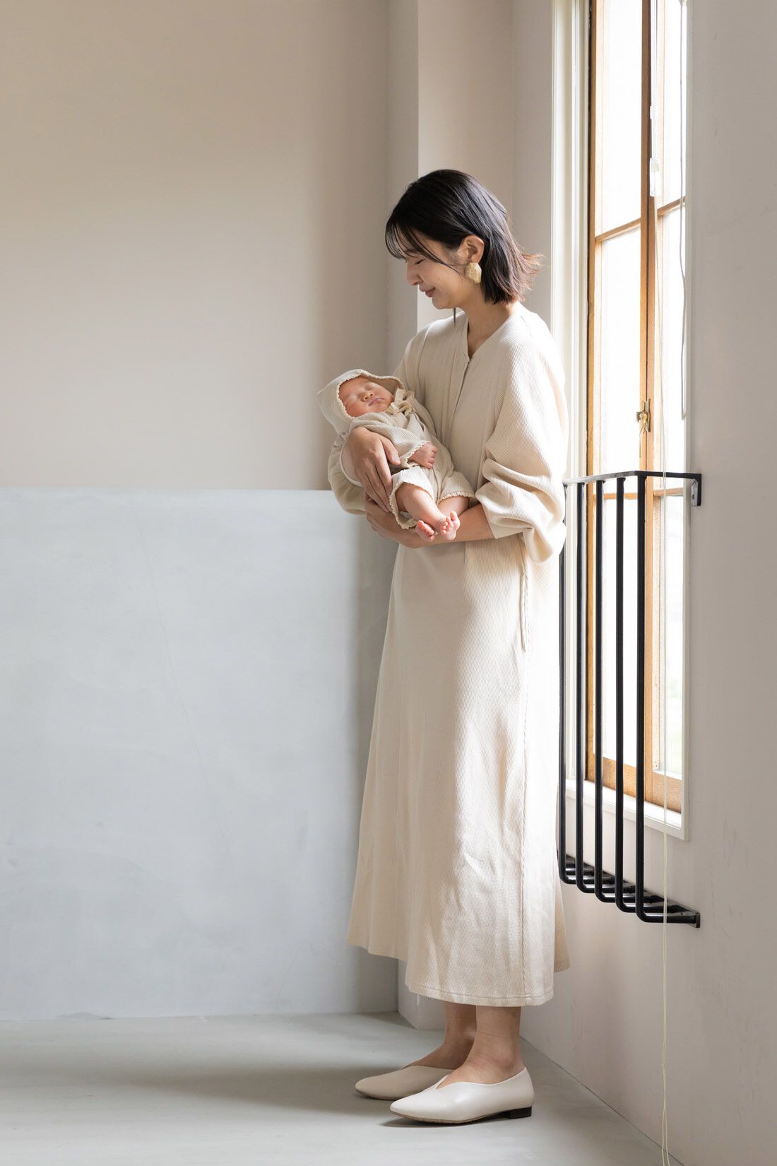 Moredde マタニティから産後も使える 2－WAYワッフル素材ワンピース