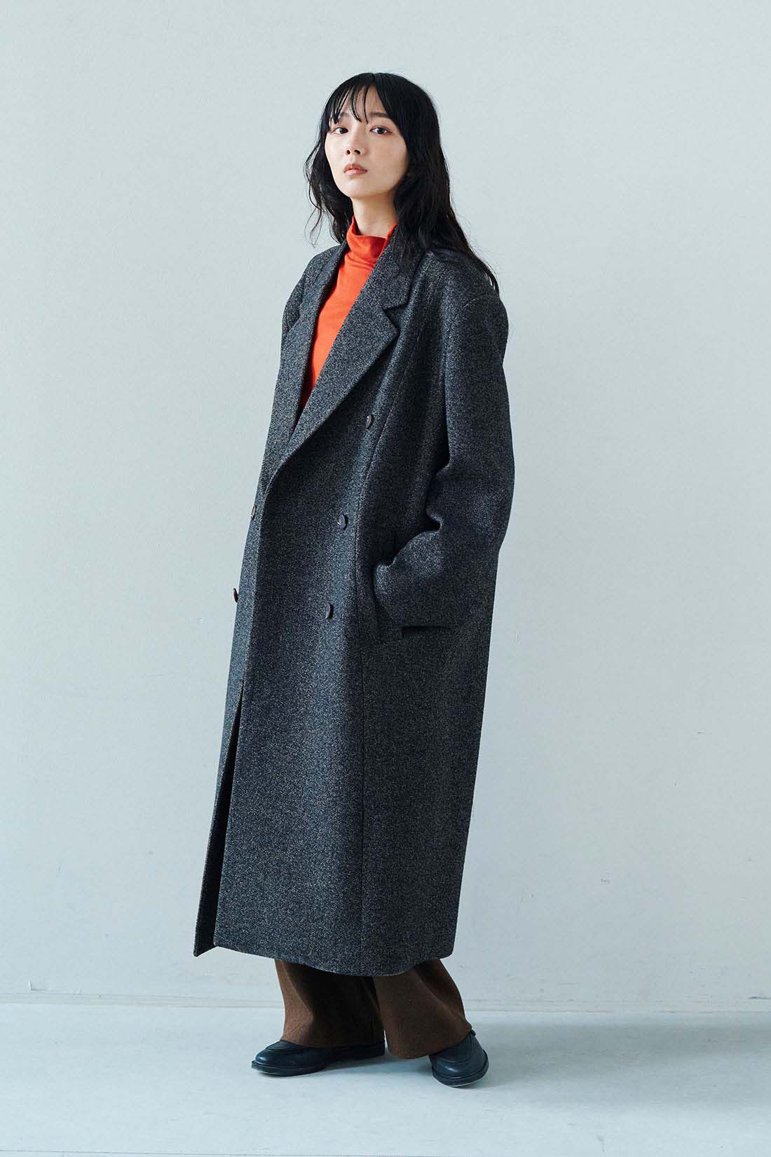 韓国セレクト OVERRICH オーバーロングダブルブレストコート〈ダーク