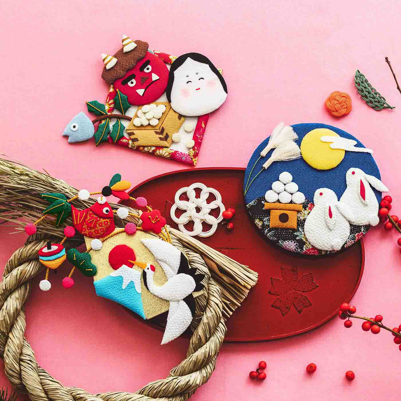 古布 押絵 縮緬細工 ハンドメイド お正月遊び兎 押し絵 : 古布おざき