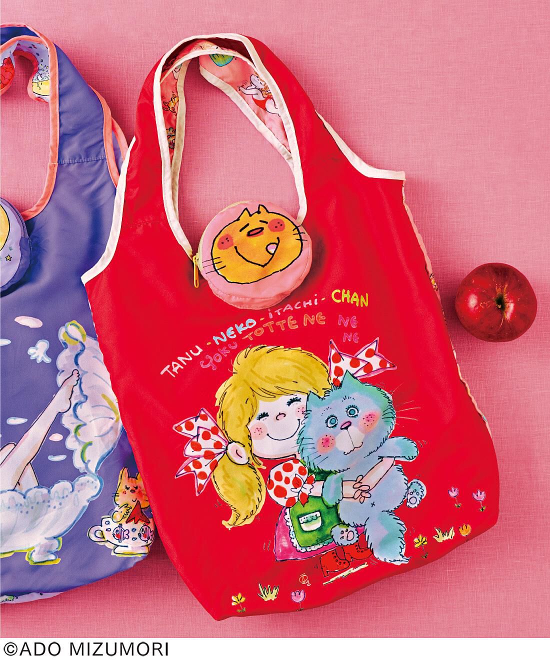 カワイイ！ 水森亜土 たたんでしまえるエコバッグ〈赤×ピンク