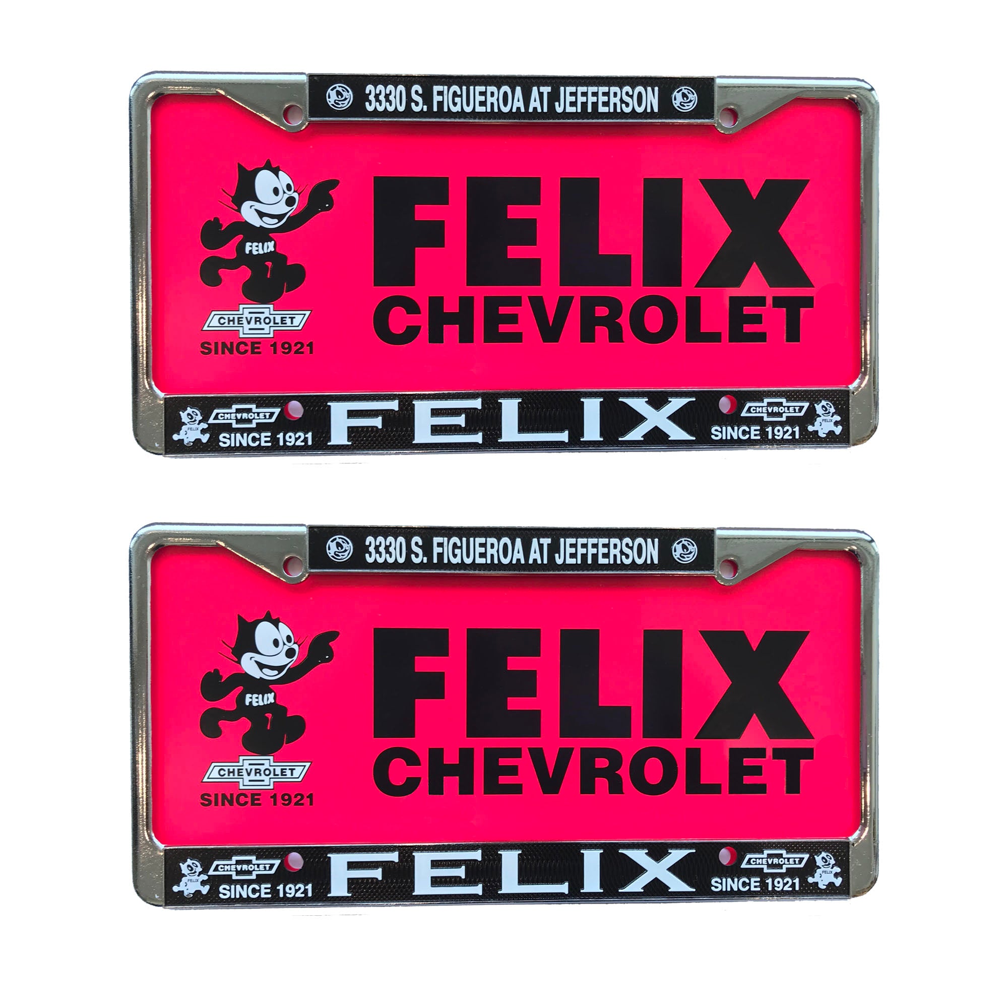 2 Plastic Chrome License Plates with 2 Pink Plastic Inserts