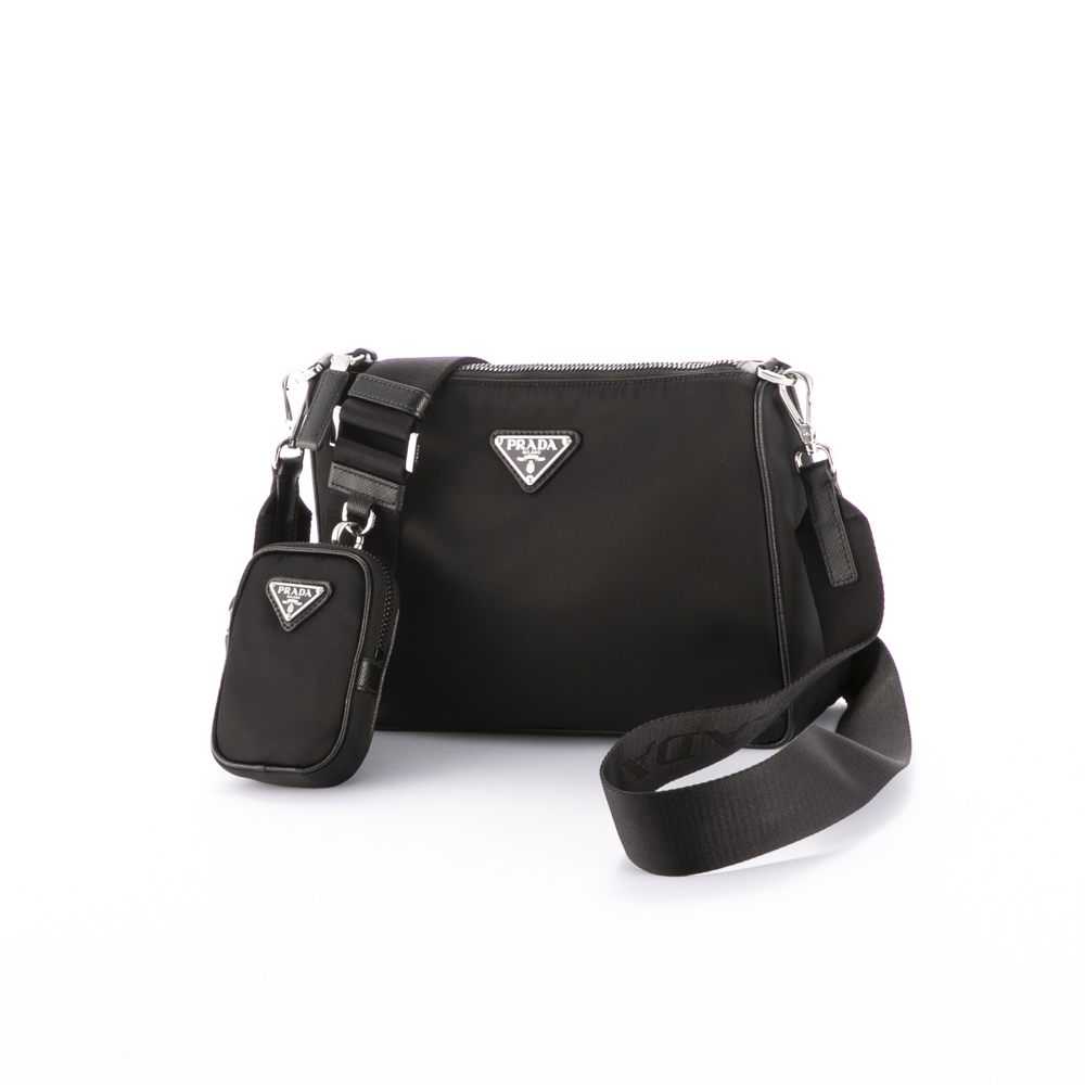 プラダ PRADA ReNylon+SAFFIANO 横型ショルダーバッグ ポーチ付き