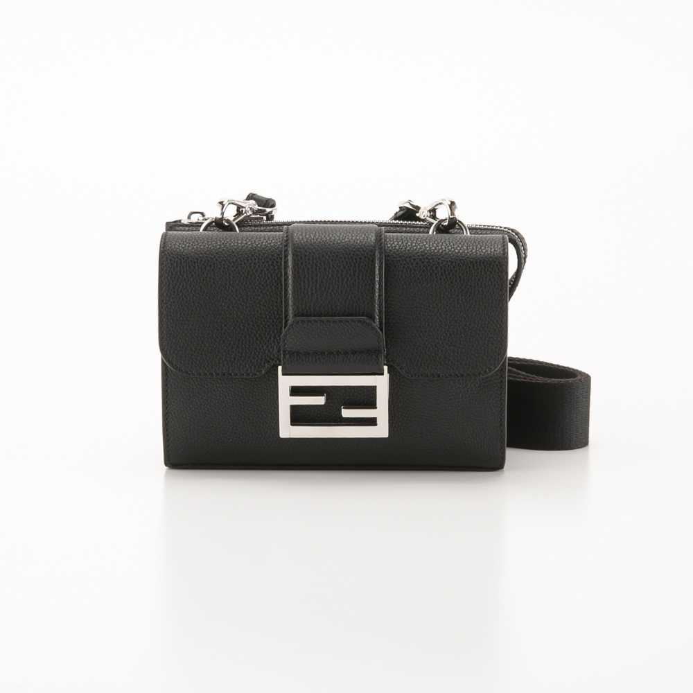 フェンディ FENDI ショルダーバッグ ダブルバゲット ブラックレザー