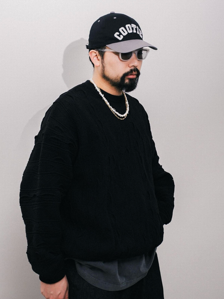 COOTIE PRODUCTIONS / 3D Jacquard Solotex Knit Crew -Black-