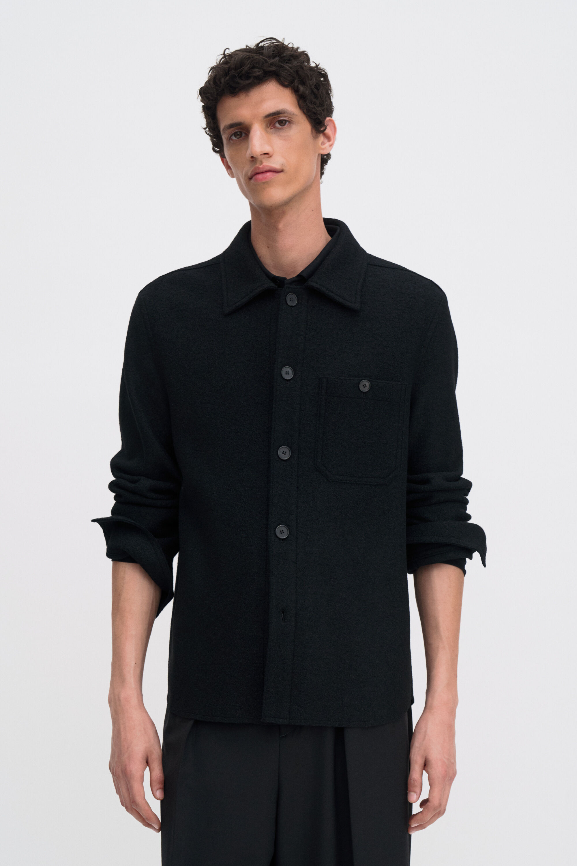Boiled Wool Shirt Jacket - Black | FILIPPA K
