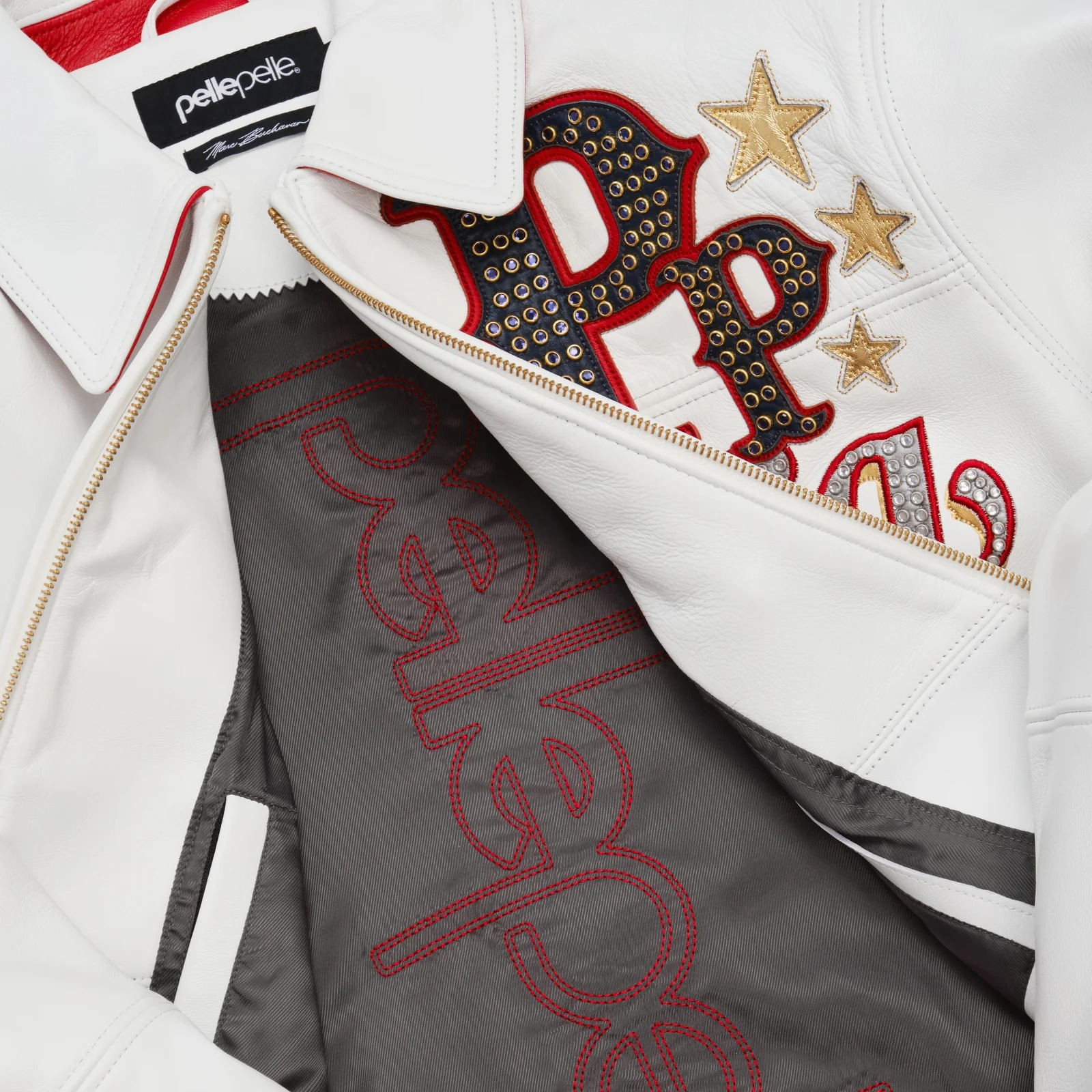 Pelle Pelle White Leather Jacket - Stars And Stripes Jacket