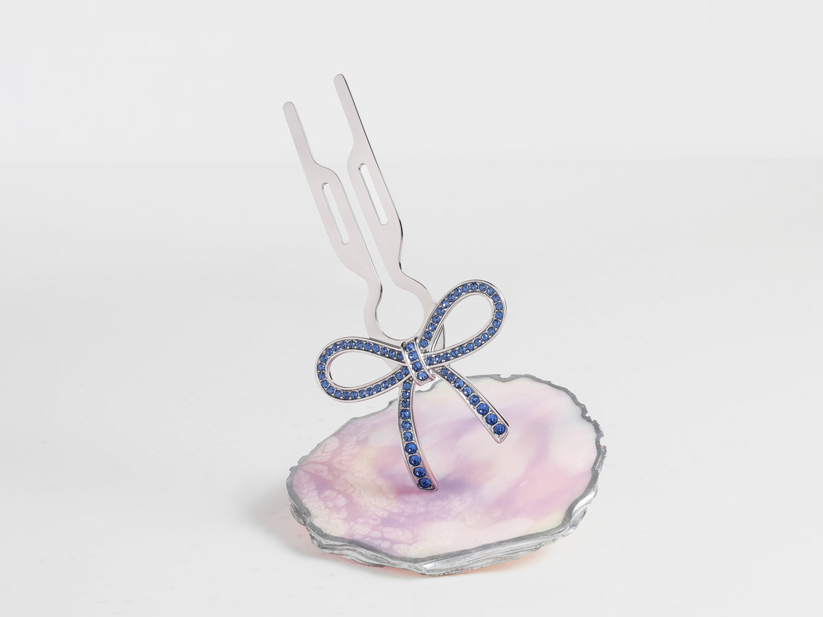 Nº1 HAIRPIN Ribbon | Sapphire Blue Swarovski® Crystals | White