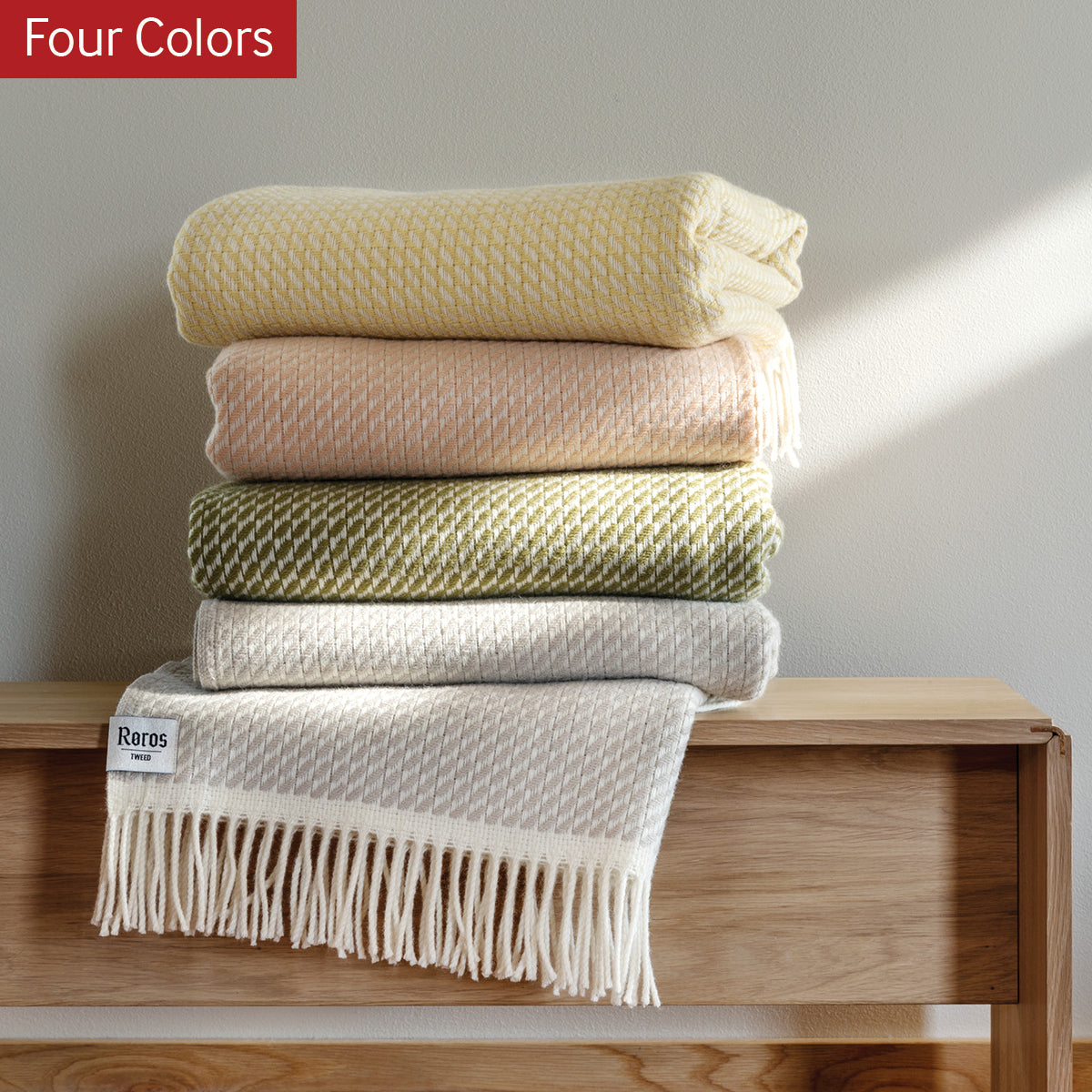 Mello Norwegian Wool Blanket with Fringes, 4 Color Variants