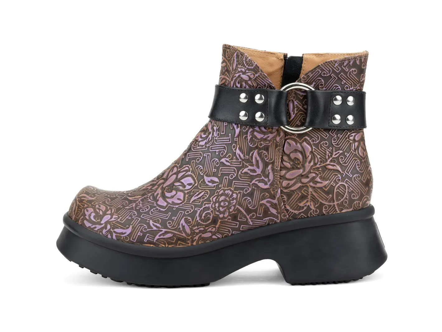 Accord - Brown/Purple JF Floral | Zip-Up Ankle Boots | Fluevog Shoes