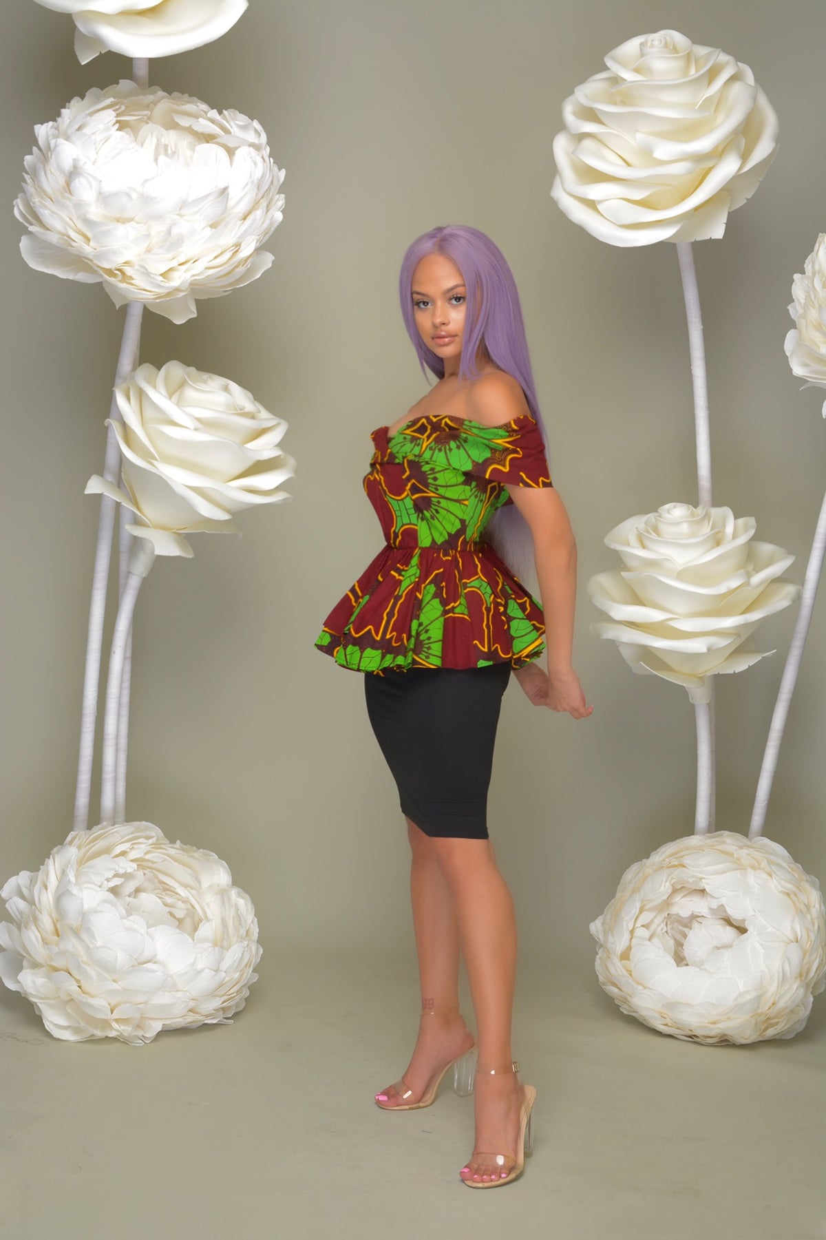 Ugochi Off Shoulder Peplum Top Green – Flair By Ashi