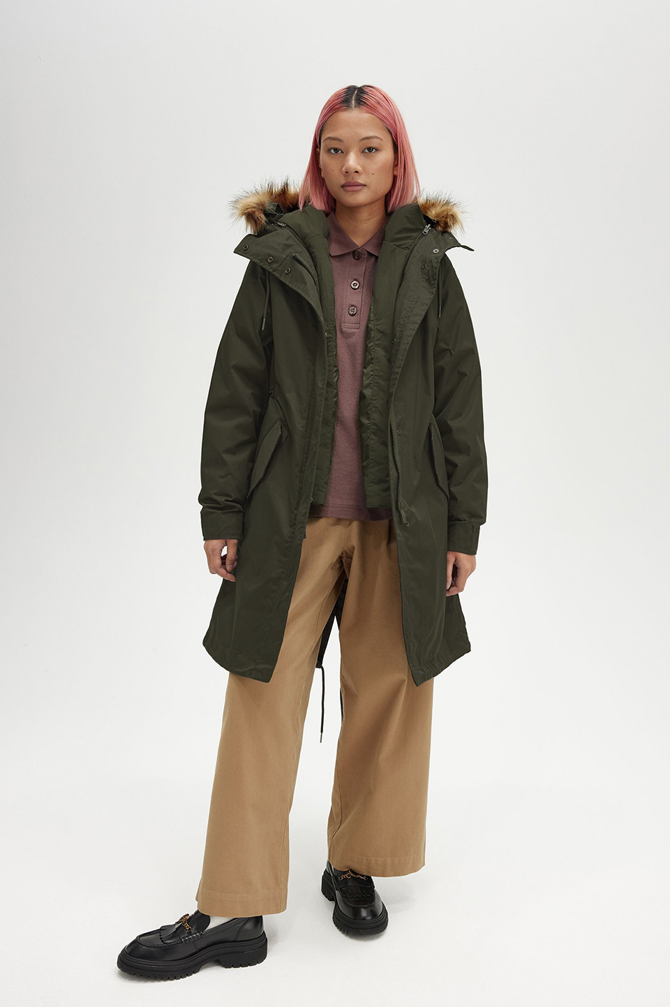 Zip-In Liner Parka - Women(8 601：HUNTING GREEN): | FRED PERRY