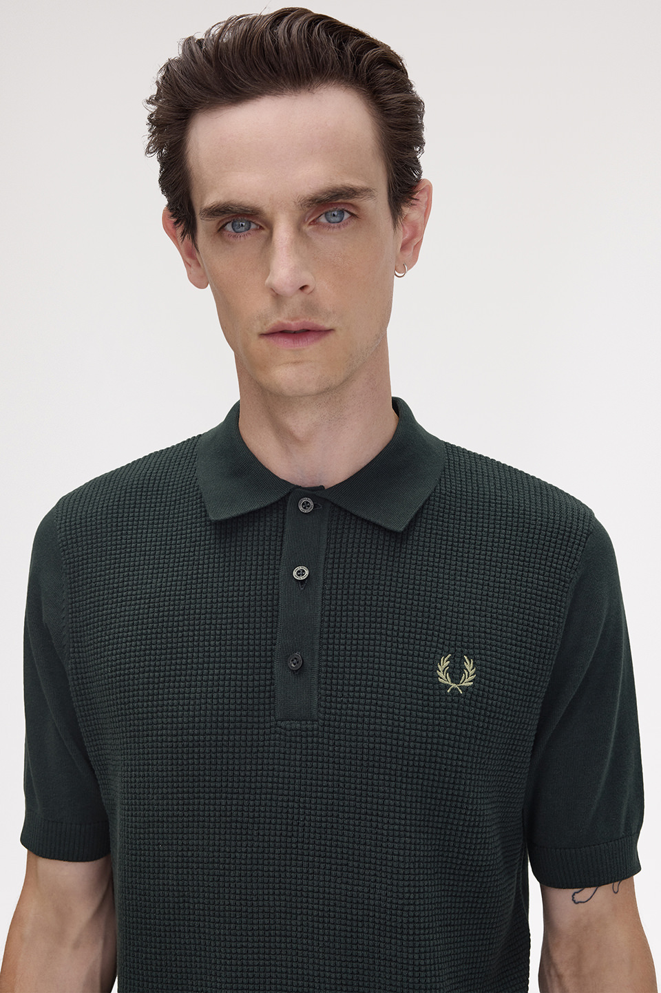 Waffle Stitch Knitted Polo Shirt(S Q20：NIGHT GREEN): | FRED PERRY