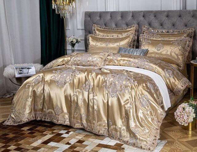 fu-collection】 サテンジャガード レースエッジ 掛け布団カバー