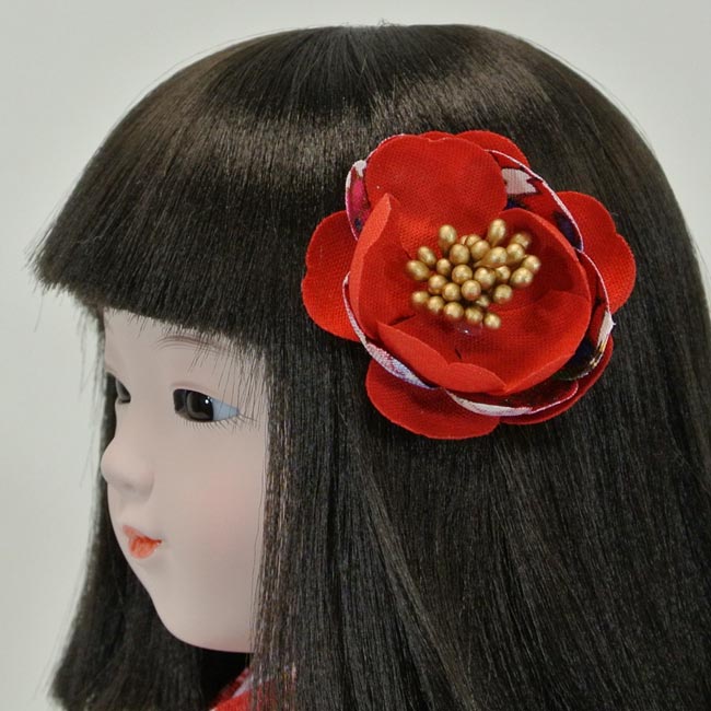 市松人形 8号 松寿作 髪飾り(椿)[3-E1MAEO02]
