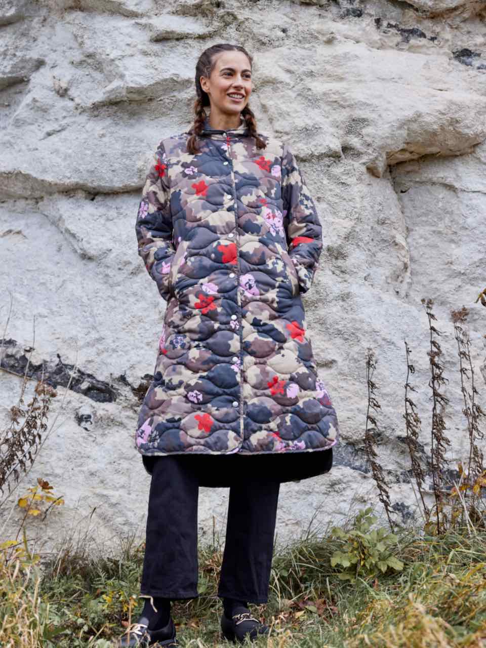 Ilse Jacobsen Long QUILT Padded COAT Quilted05p Floral Camo