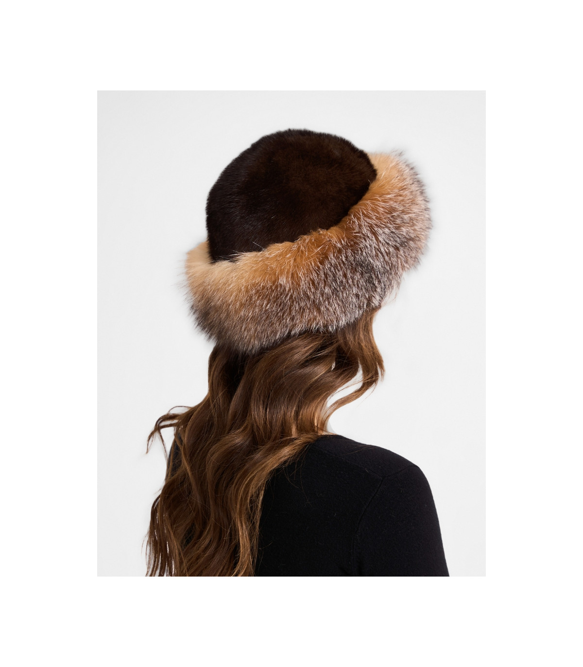 Raylene Crystal Fox Fur Roller Hat with Mink Top: FurHatWorld.com