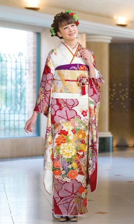 京友禅振袖・白地・あずき色┃伝統古典【菊京屋】