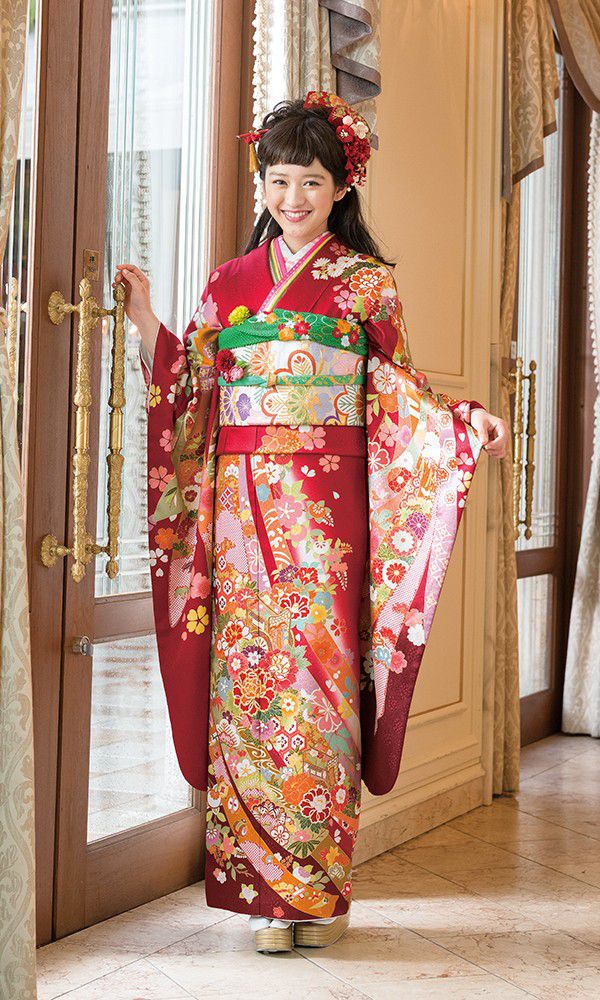 束のしめと御所車・赤色・特選逸品┃かわいい古典【菊京屋】