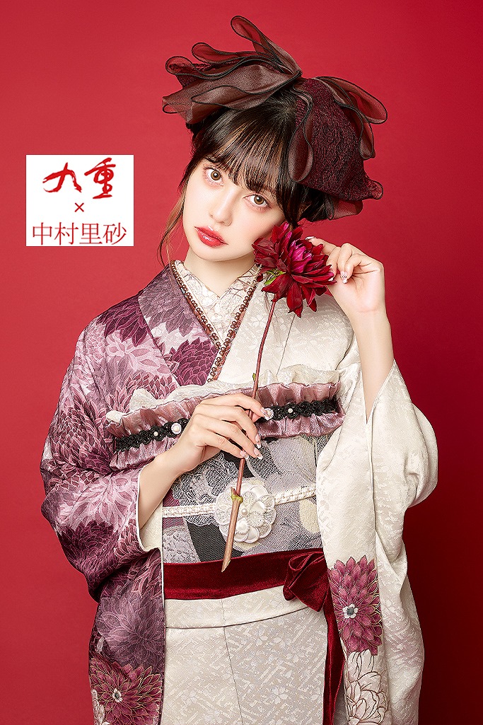九重×中村里砂振袖ネットレンタル ダスティーピンク 菊柄 吉祥文様