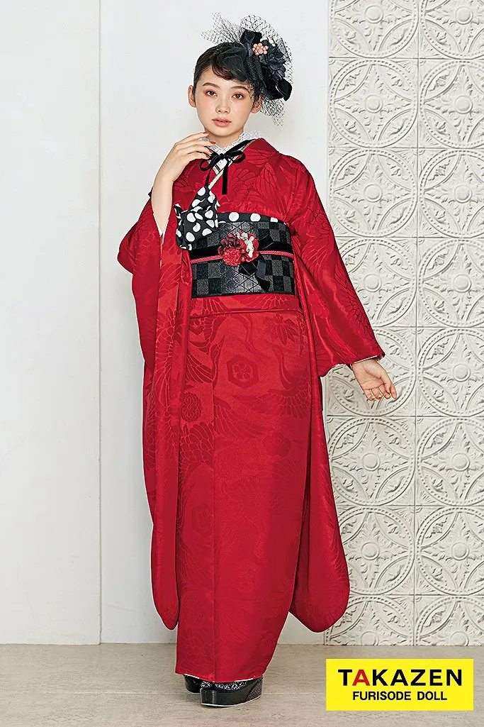 レトロ 赤無地 正絹 シンプル 目立つ 誰とも被らない振袖ネット