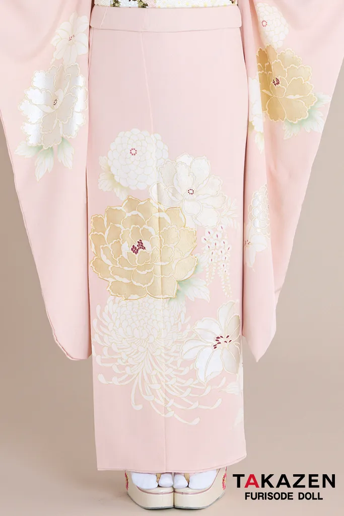 正統派古典 ピンク/淡い色 牡丹柄 吉澤織物/最高級金彩手描友禅