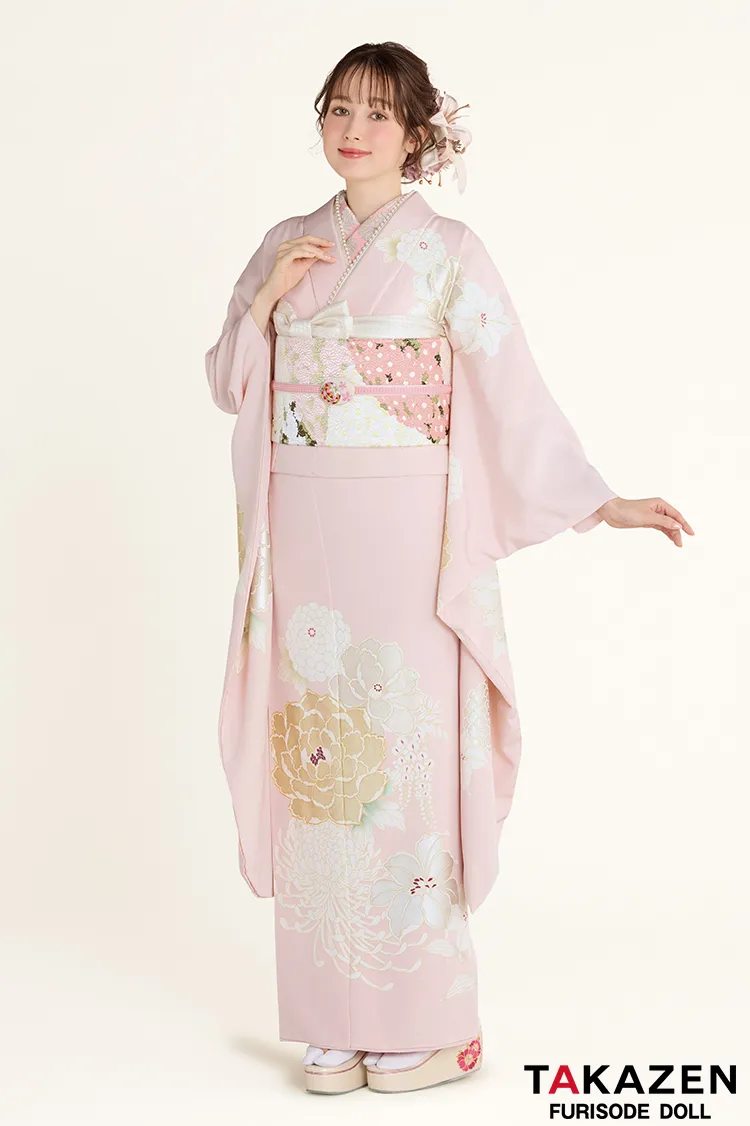 正統派古典 ピンク/淡い色 牡丹柄 吉澤織物/最高級金彩手描友禅