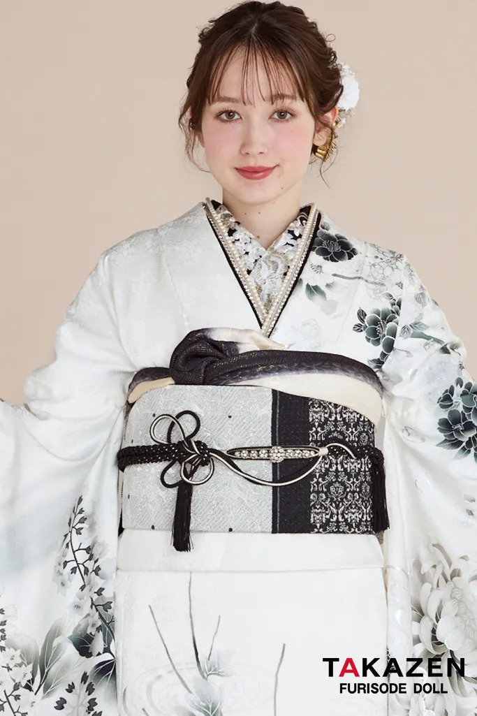 最新作正統派古典 白地/黒 牡丹柄/流水模様 かっこいい 大人っぽい