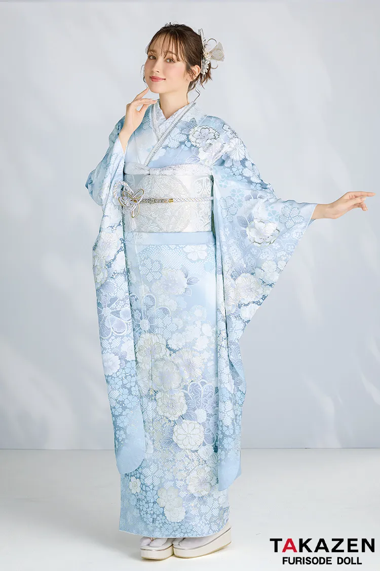 最新作高級古典 水色 桜柄/鹿の子模様 関芳 最高級金彩刺繍絞り友禅