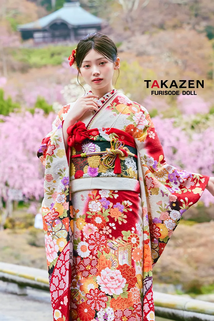 振袖 正絹 花柄 赤 白 花柄 裄66㎝ 成人式 ab-56 【公式通販】