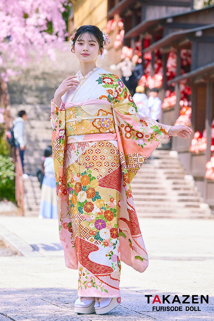 プレミアム古典 吉澤織物/最高級染繍桶絞り友禅 ピンク/白/金 菊柄