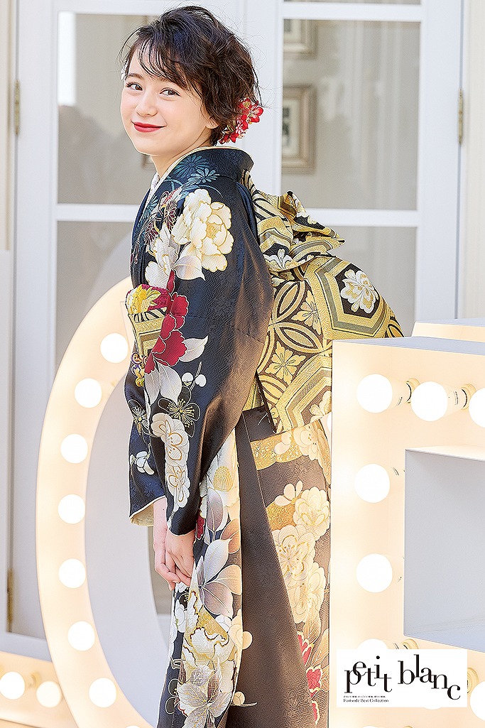 正統派古典 ネイビー/紺 牡丹柄/大柄 大人っぽい 綺麗 高身長さんに
