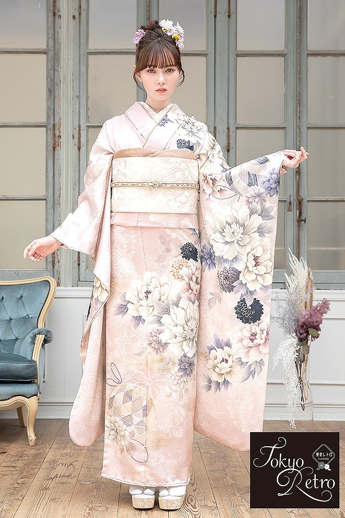 くすみ古典 くすみピンク/ミスティカラー 牡丹柄/毬柄 華やか 上品