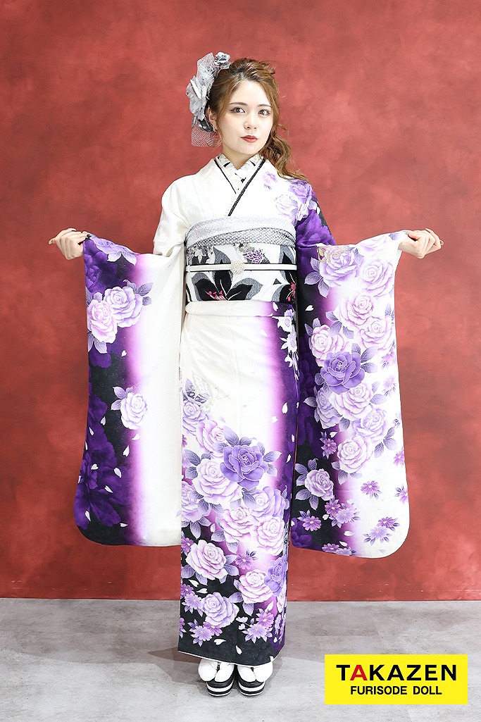 安い プチプラモード系 白/紫 バラ柄 グラデーション 目立つ 派手