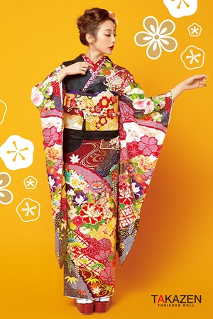 正統派古典 黒/赤/ゴールド(金色) 牡丹柄/絞り柄 大人っぽい 豪華 高級