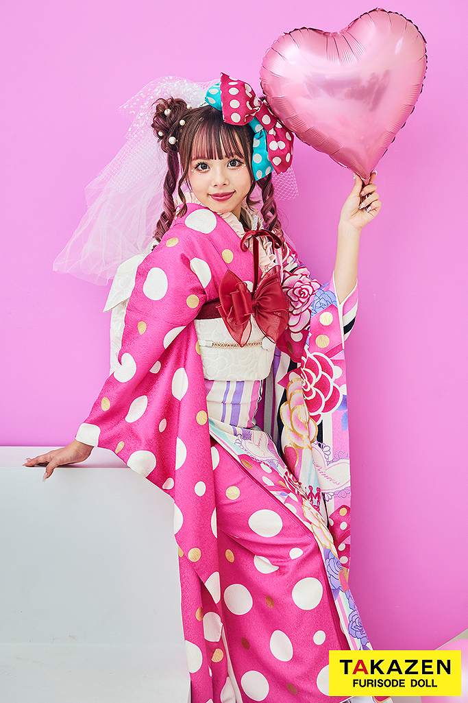 キュートガーリー ピンク/紫 カメリア柄/リボン柄/ドット柄/ストライプ