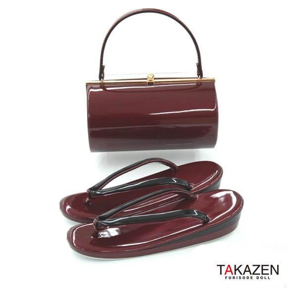 シンプルエナメル通販レンタル厚底草履バックセット 赤/エンジ｜成⼈式