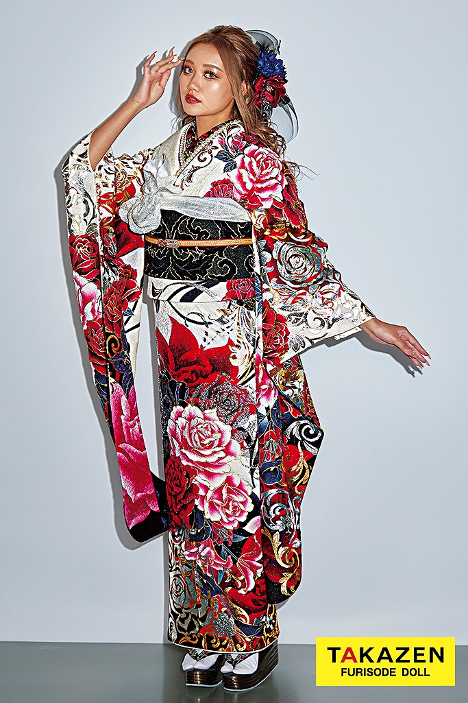 グラマラス 赤/白/ピンク バラ柄 派手 華やか ゴージャス ギャル振袖